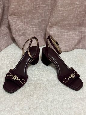 Burgundy Heels Sandals with Gold